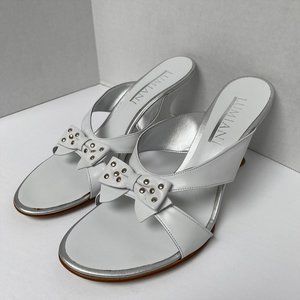 Lumiani Leather White Wedge 4" High Heels Size 40